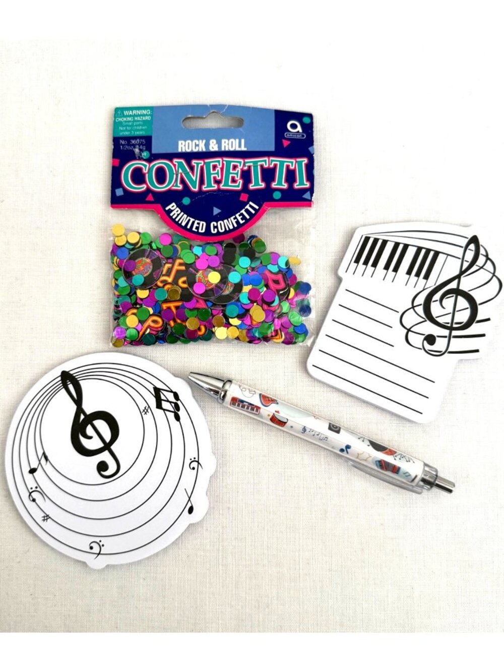 Music Mini Desk Gift Set Rock Theme Sticky Notes Pen Confetti Curated Kit